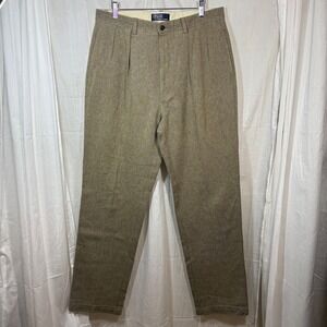 Polo Ralph Lauren Herringbone Pleated Front Pants Chinos Black Khaki Size 34